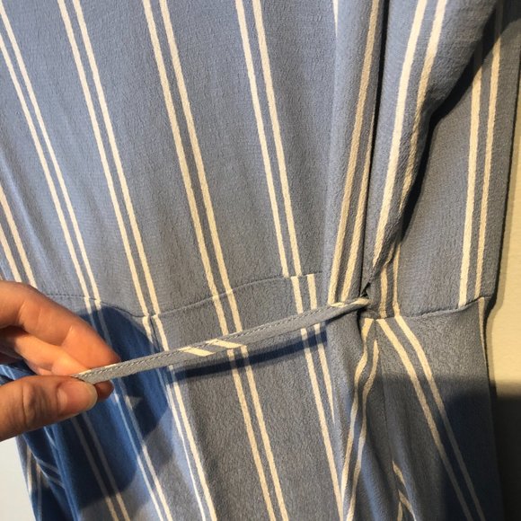 Wilson Dress Pastel Blue Striped Midi Length Wrap Dress Deep V neck - Picture 8 of 11